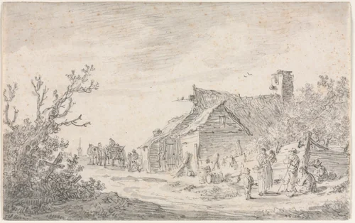 Landscape with a Cottage and Figures by Jan van Goyen, drawing, 1653