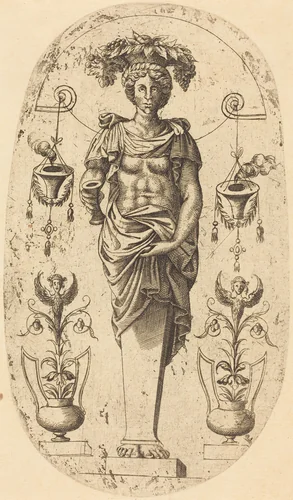 Woman Carrying a Basket on Her Head by Jean Mignon, print, 1523-1603