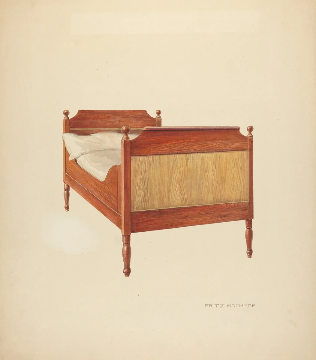 Zoar "Sleigh" Bed by Fritz Boehmer, index of american design, 1938