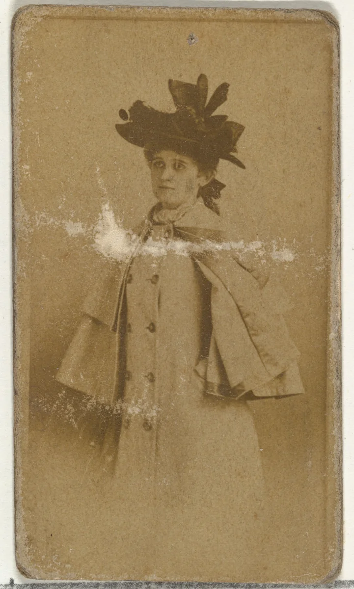 [Actress wearing coat with embellished sleeves], from the Actors and Actresses series (N145-8) issued by Duke Sons & Co. to promote Duke Cigarettes by W. Duke, Sons & Co., photograph, 1890-1895