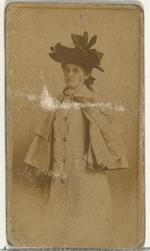 [Actress wearing coat with embellished sleeves], from the Actors and Actresses series (N145-8) issued by Duke Sons & Co. to promote Duke Cigarettes by W. Duke, Sons & Co., photograph, 1890-1895