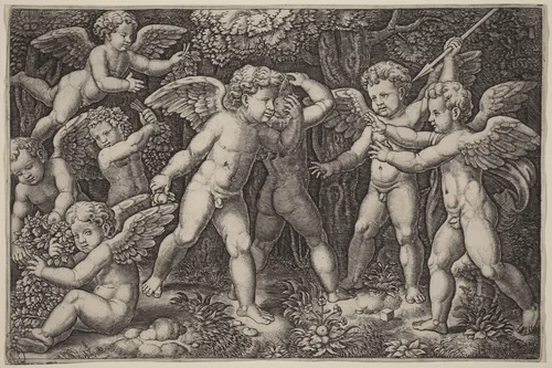 Putti Playing by Raphael, print, 1452-1592