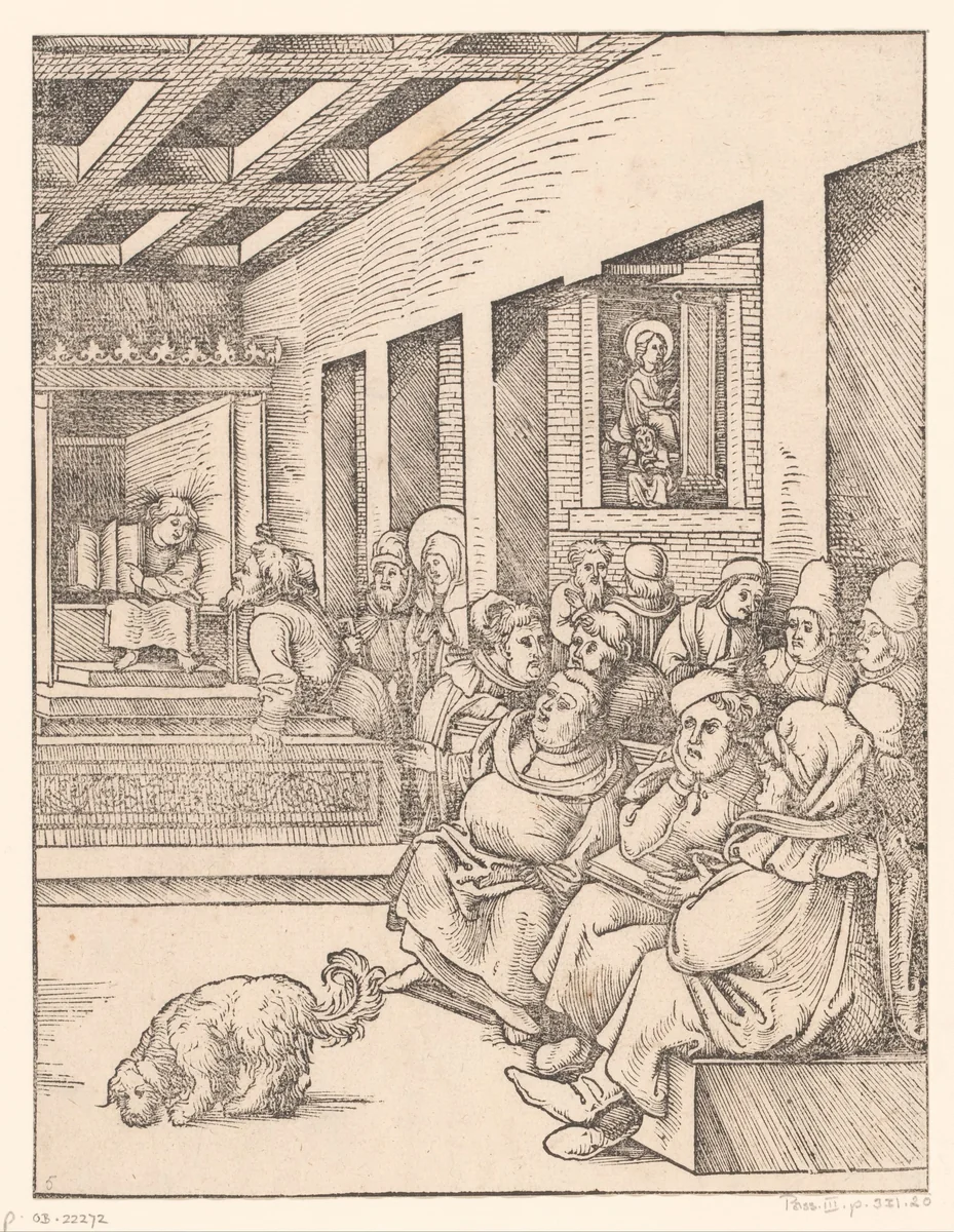 Christus als twaalfjarige in de tempel by anonymous, print, 1490-1526
