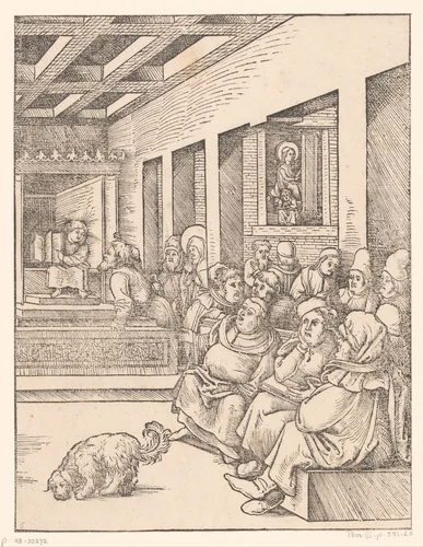 Christus als twaalfjarige in de tempel by anonymous, print, 1490-1526