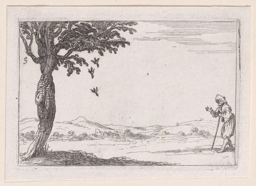 Le Corbeau et ses Petits (The Raven and his Young), plate 5 from "Lux Claustri ou La Lumière du Cloitre" (The Light of the Cloisters) by Jacques Callot, print, 1621-1635