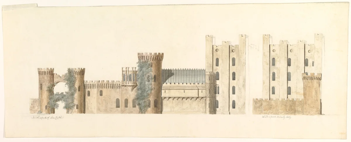 North Aspects of Lea Castle and West Aspect of Wolverly, Cookly, Worcestershire by John Carter, drawing, 1811-1821