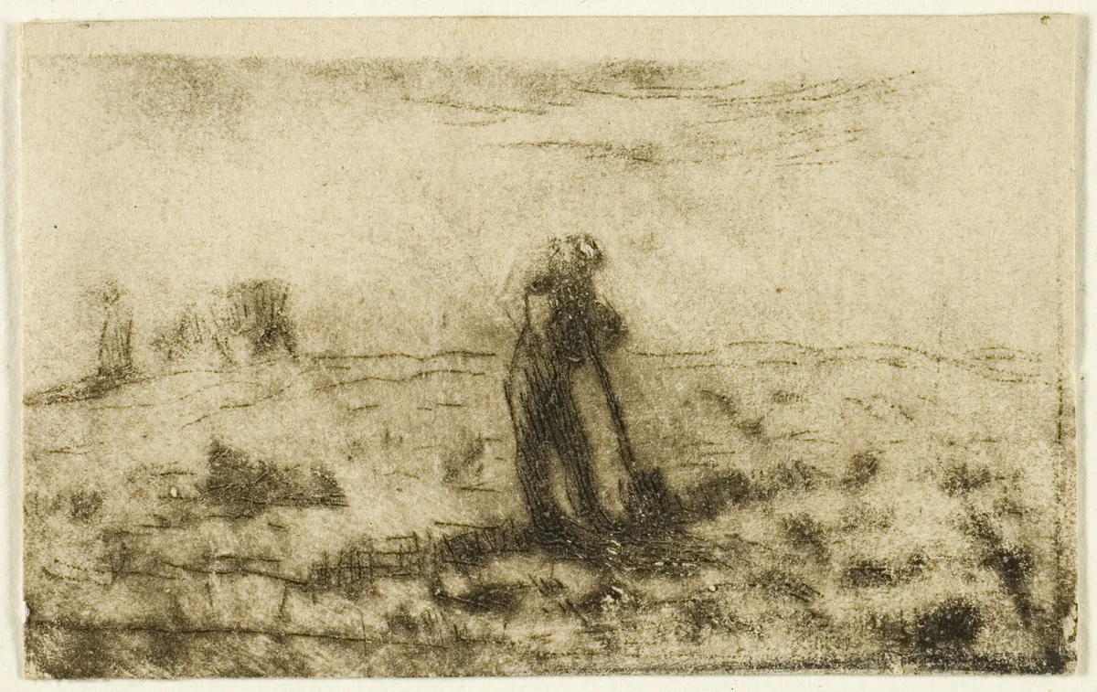 Woman Hanging Out Clothes by Jean-François Millet, print, 1850-1860