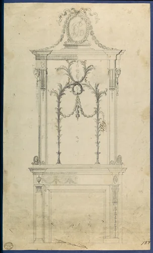 Design for a Chimneypiece with the a Monogram formed of the Initials 'TC', in Chippendale Drawings, Vol. I by Thomas Chippendale, drawing, 1755-1765