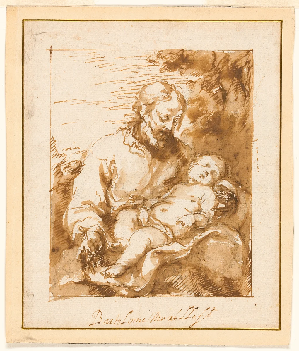 Saint Joseph and the Sleeping Christ Child by Bartolomé Esteban Murillo, drawing, 1670-1675