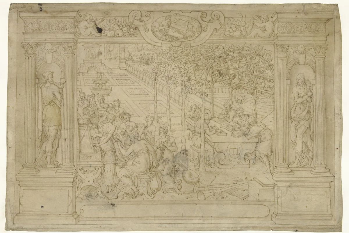Allegorie op de muziek by Theodoor Loockemans, drawing, 1605