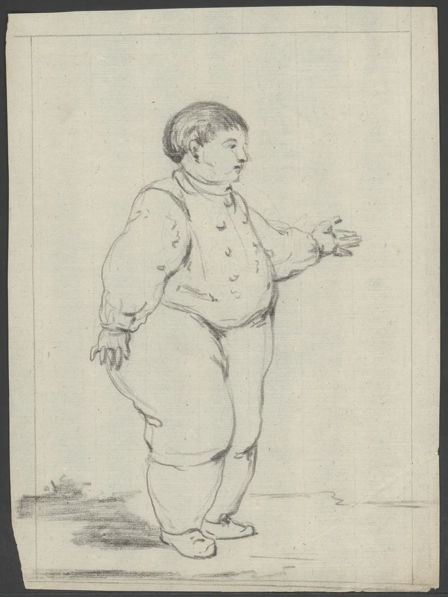 Staande jonge man met opgestoken hand by anonymous, drawing, 1800-1899