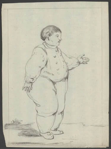 Staande jonge man met opgestoken hand by anonymous, drawing, 1800-1899