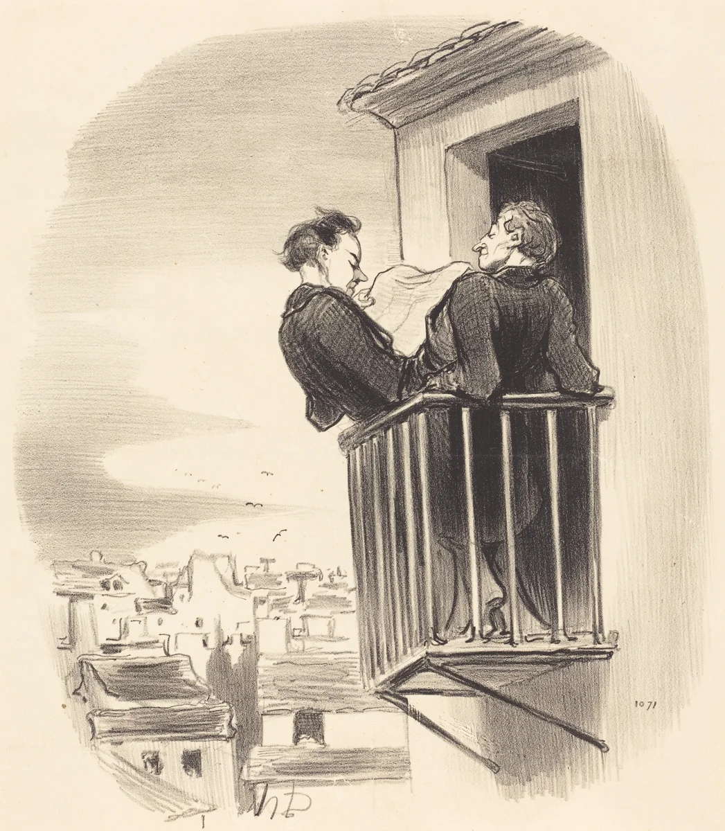 Comment on comprend le balcon Espagnol a Paris by Honoré Daumier, print, 1847