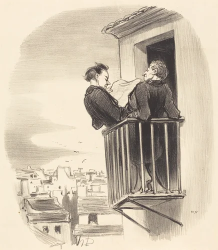 Comment on comprend le balcon Espagnol a Paris by Honoré Daumier, print, 1847