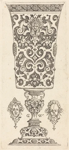 Goblet with base decorated with two large scallops by Georg Wechter, print, 1579