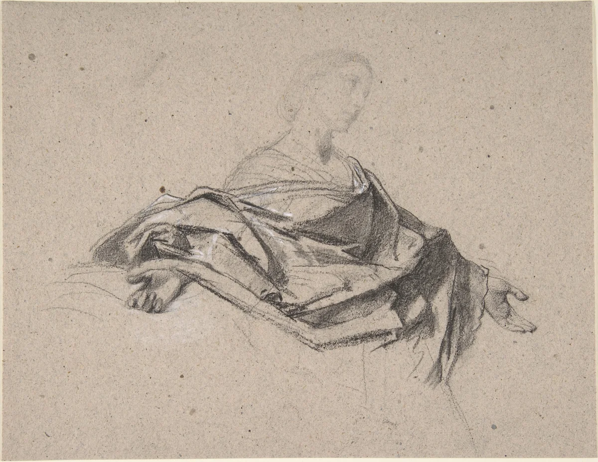 Half-Length Figure of a Woman with Outstretched Arms by François-Claudius Compte-Calix, drawing, 1813-1880