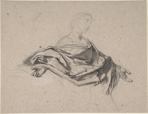 Half-Length Figure of a Woman with Outstretched Arms by François-Claudius Compte-Calix, drawing, 1813-1880