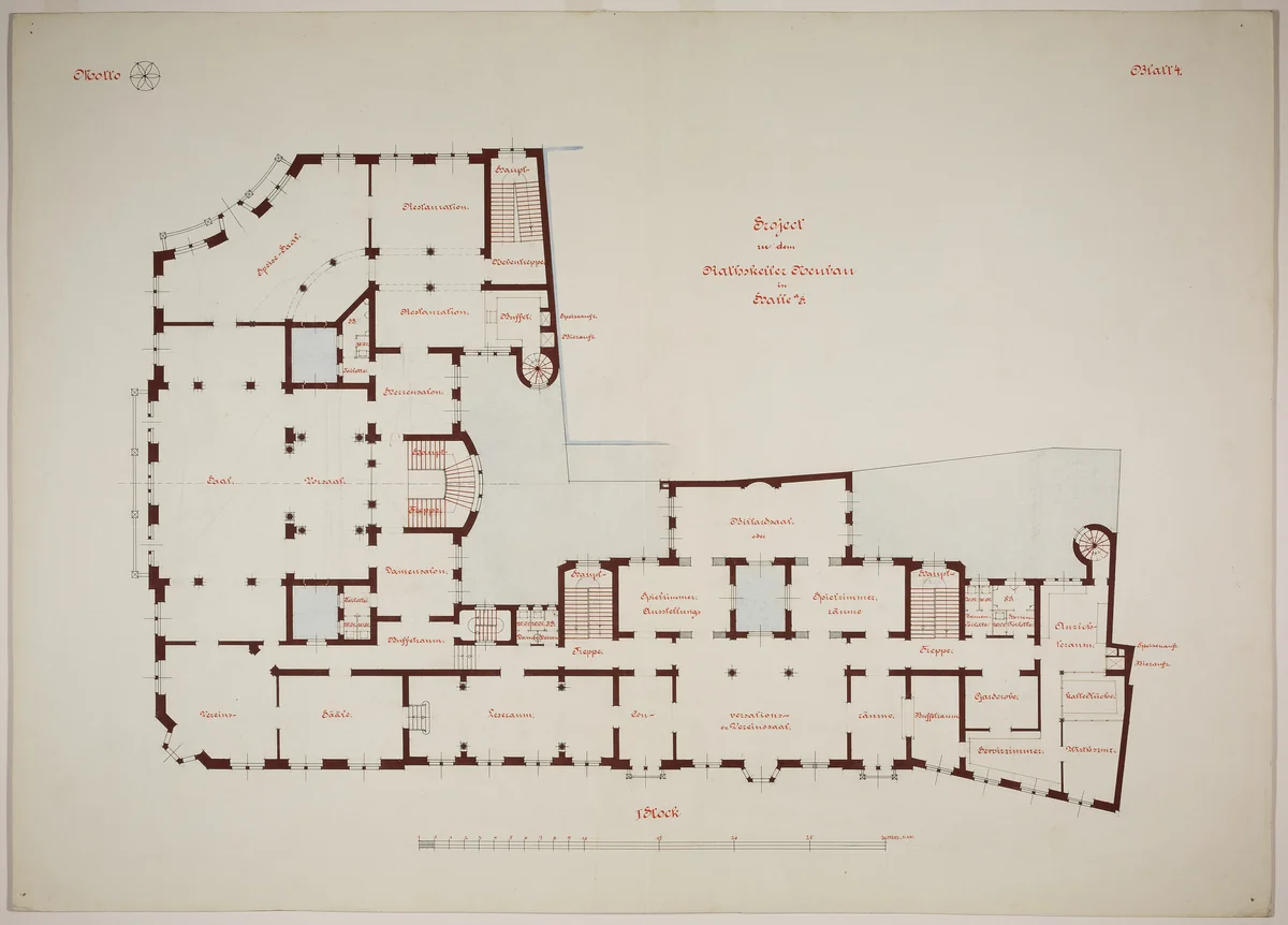 Rathskeller Neubau, Halle (Saale), Saxony-Anhalt, Germany, First Floor Plan by Peter J. Weber, drawing, 1882-1892