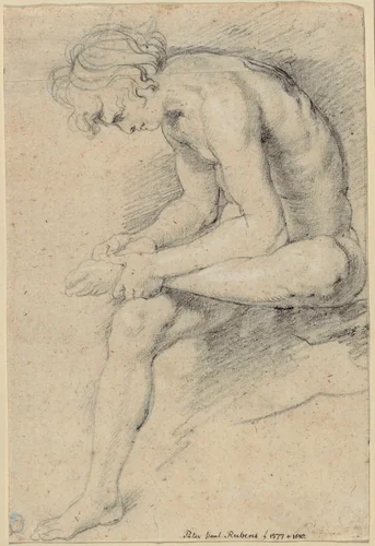 Nude Youth in the Pose of the Spinario by Peter Paul Rubens, drawing, 1610-1616