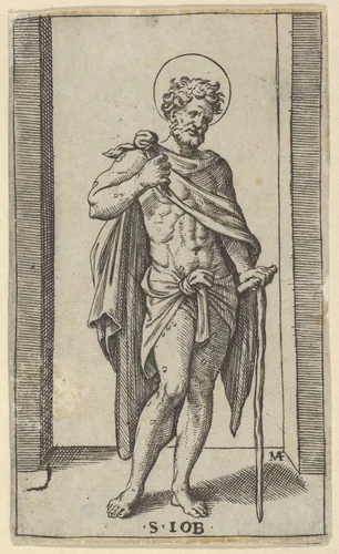 Saint Job, wearing a cloak, from "Piccoli Santi" (Small Saints) by Marcantonio Raimondi, print, 1495-1532