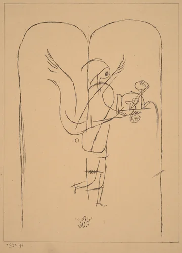 A Genius Serves a Small Breakfast (Ein Genius serviert ein kleines Frühstück) by Paul Klee, print, 1920