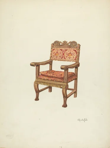 Hand-Carved Armchair by Cornelius Christoffels, index of american design, 1941