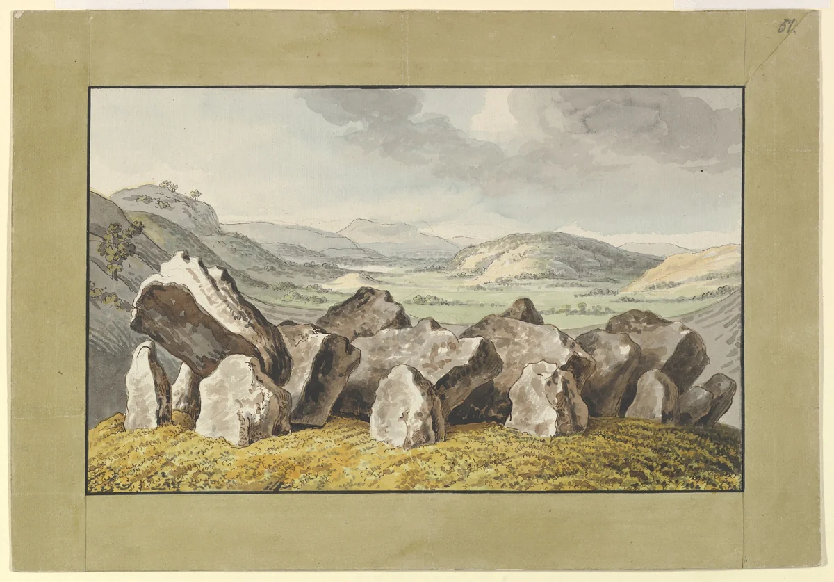 A Prehistoric Stone Circle on a Mound, an Extensive Landscape Beyond by Johann Heinrich Wilhelm Tischbein, drawing, 1765-1829