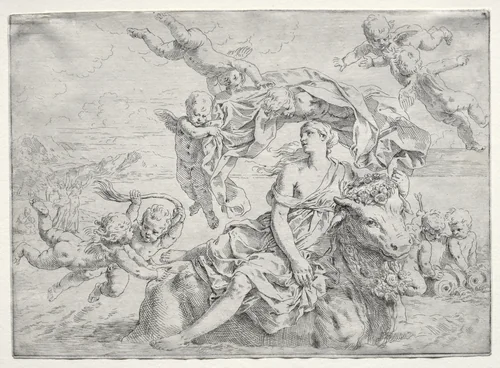 Rape of Europa by Simone Cantarini, print, 1632-1648