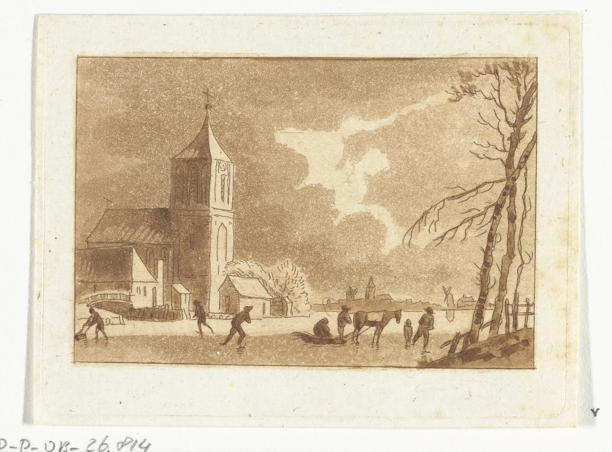 Wintergezicht by Anthonie van den Bos, print, 1778-1838