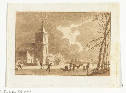 Wintergezicht by Anthonie van den Bos, print, 1778-1838