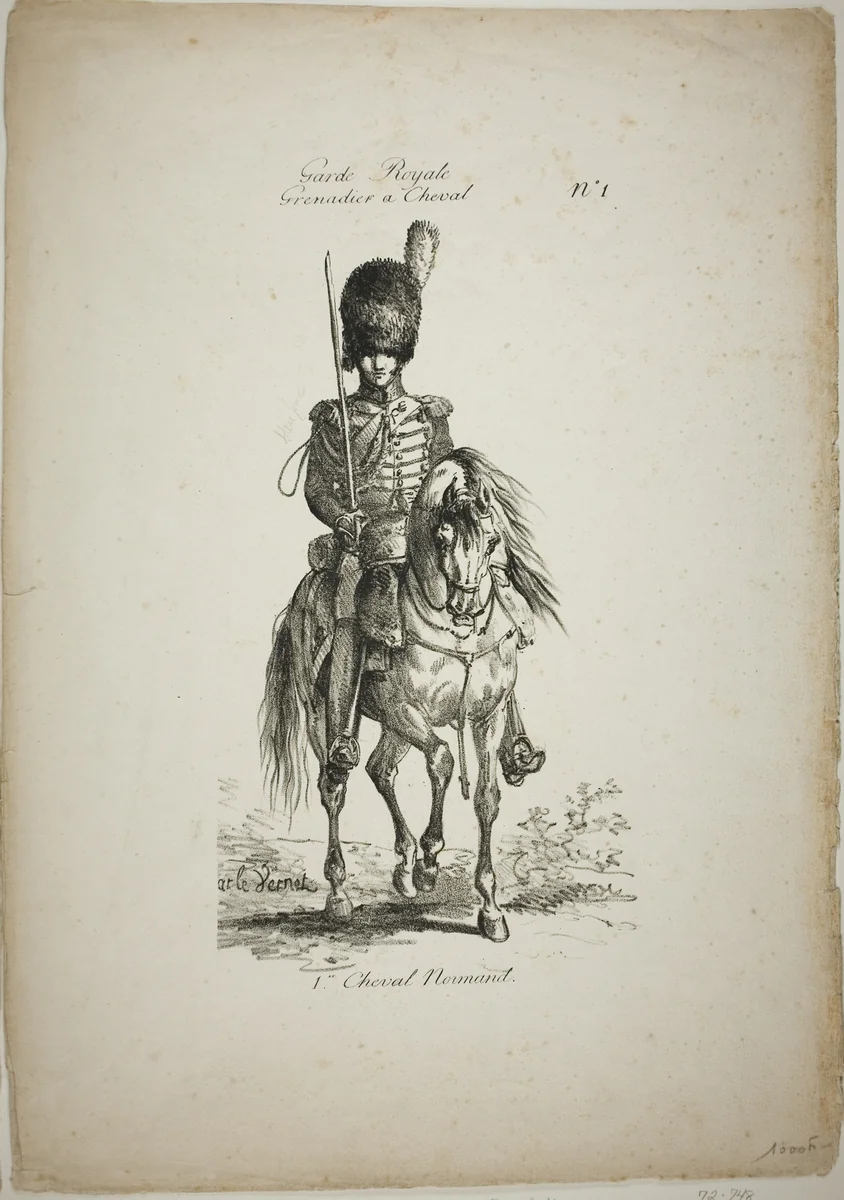Royal Guard, Norman Mounted Grenadier and Horse, No. 1 by Carle Vernet, print, 1813-1823