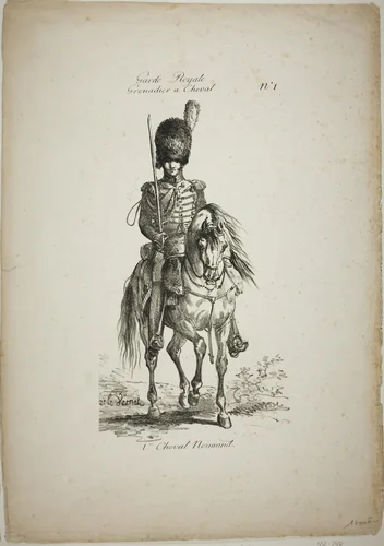 Royal Guard, Norman Mounted Grenadier and Horse, No. 1 by Carle Vernet, print, 1813-1823