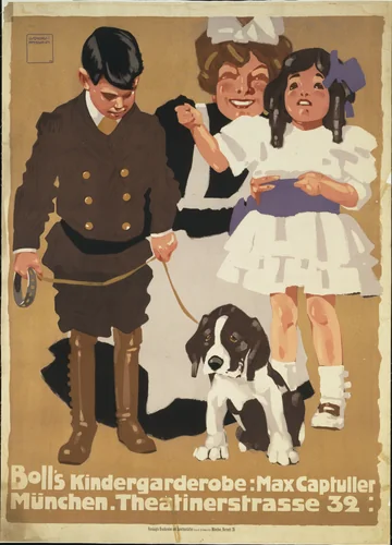 Boll's Kindergarderobe: Max Captuller, München. Theatinerstrasse 32 by Ludwig Hohlwein, design, 1908