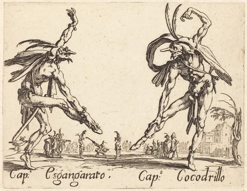 Cap. Esgangarato and Cap. Cocodrillo by Jacques Callot, print, 1622