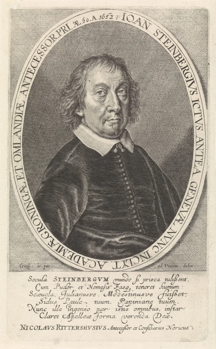 Portret van Johannes Steinbergen by Crispijn van de Passe, print, 1652