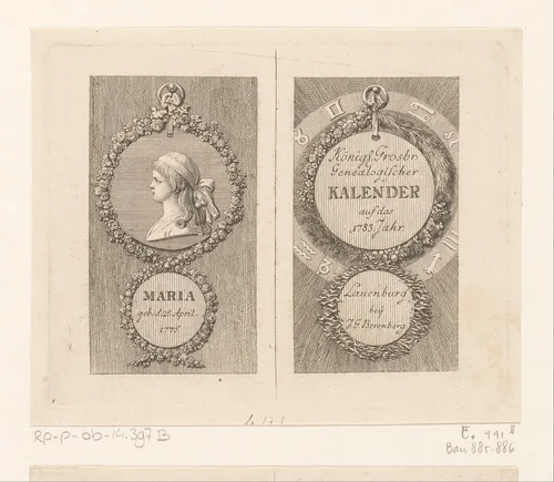 Portret en titelpagina voor de Lauenburg kalender 1783 by Daniel Nikolaus Chodowiecki, print, 1782