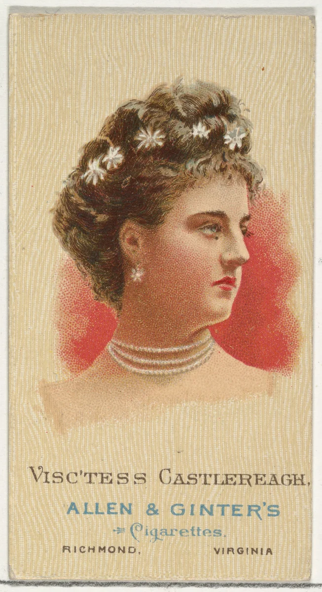Viscountess Castlereagh, from World's Beauties, Series 2 (N27) for Allen & Ginter Cigarettes by Allen & Ginter, print, 1888