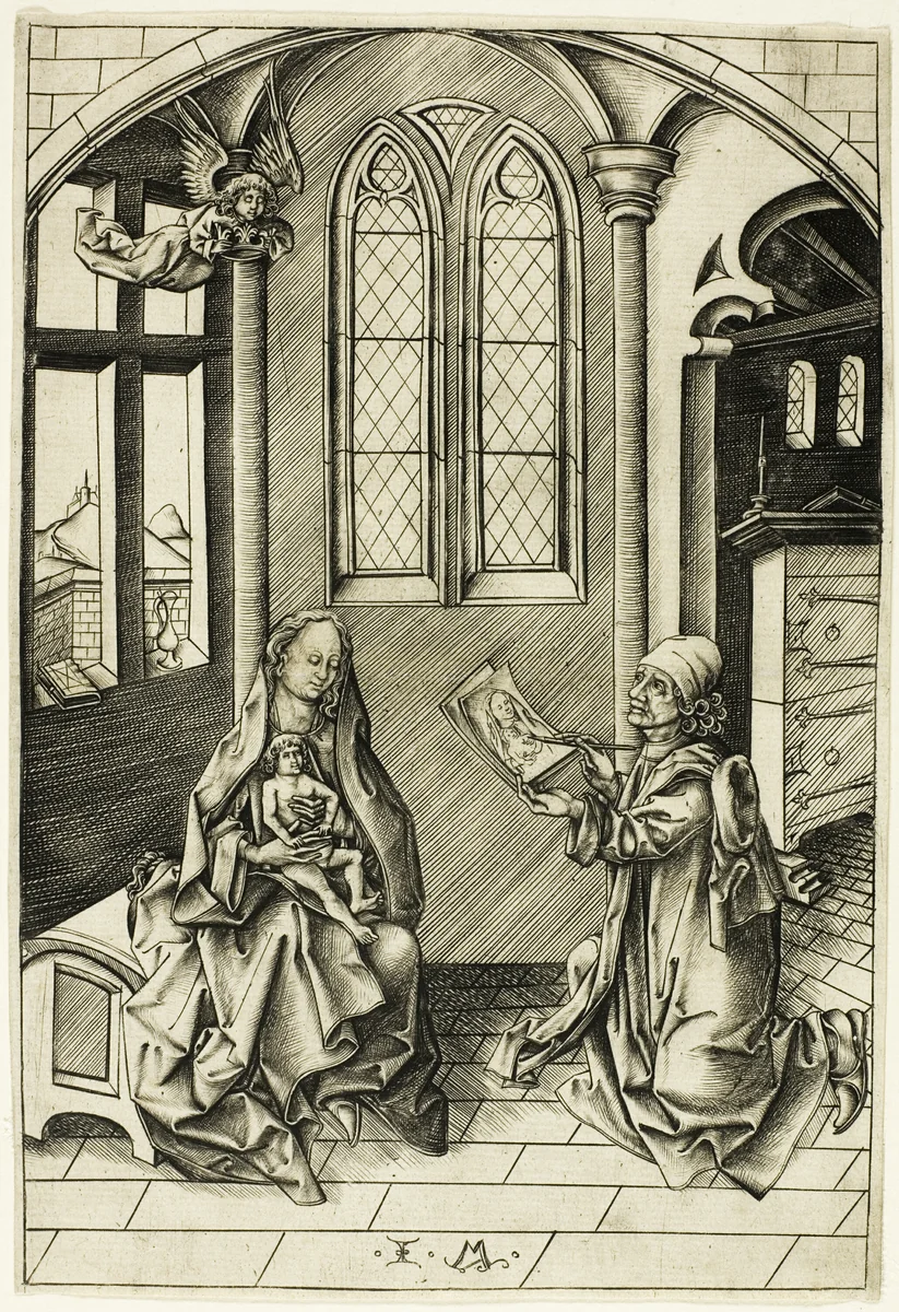 St. Luke Portraying the Madonna by Israhel van Meckenem, print, 1490-1500