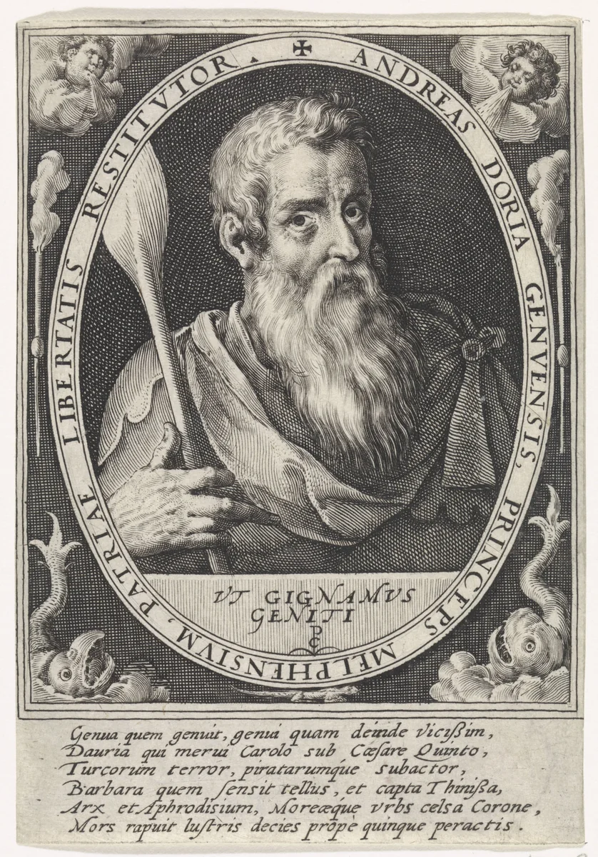 Portret van Andrea Doria by Crispijn van de Passe, print, 1598