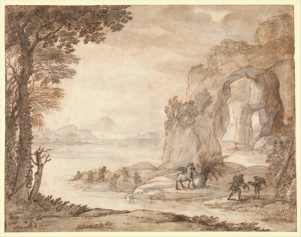 Perseus and the Origin of Coral by Claude Lorrain, drawing, 1668-1674