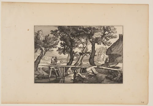 A Wooden Bridge, from Landscapes by Claes Jansz Visscher, print, 1620