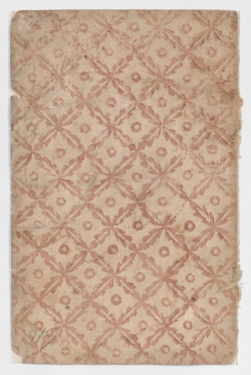 Sheet with overall pattern of flowers and circles by anonymous, print, 1800-1900