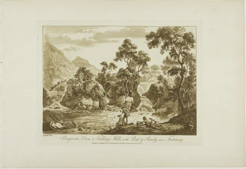 Pengnern Corn and Fulling Mills, with Pont y Pandy, Near Festiniog, from Twelve Views in North Wales by Paul Sandby, print, 1776
