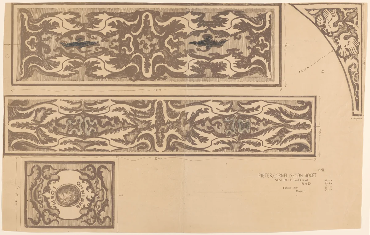 Ontwerp vestibule 1e Classe, mozaïek, Mr. P.C. Hooft by Carel Adolph Lion Cachet, print, 1874-1945