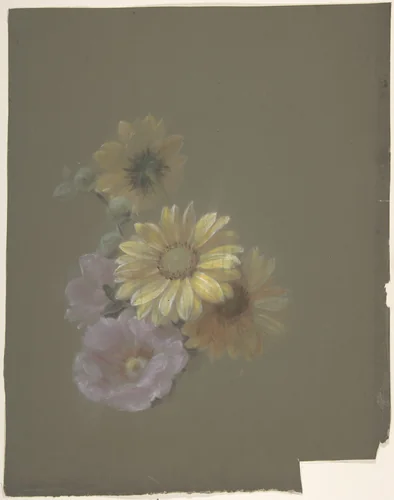 Yellow Daisies and Pink Wild Rose by Antoine Berjon, drawing, 1770-1843
