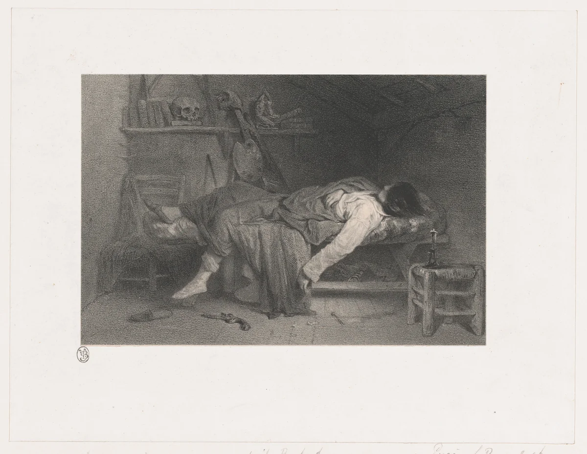Le Suicide, from "Les Artistes Contemporains" by Eugène Leroux, print, 1846