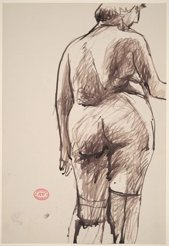 Untitled [back view of a female nude in stockings] by Richard Diebenkorn, drawing, 1955-1967