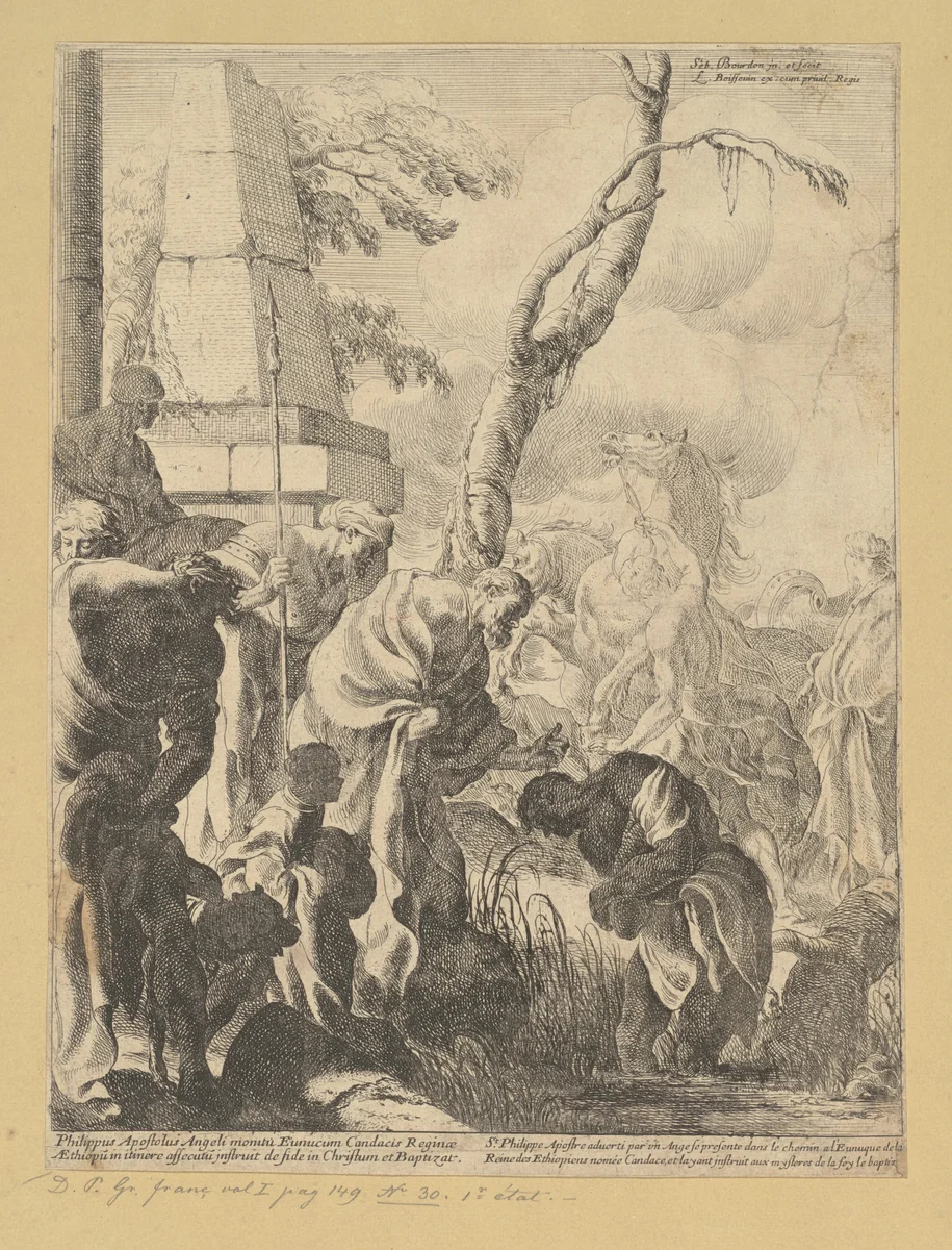 Saint Paul Baptizing the Eunuch by Sébastien Bourdon; Louis Boissevin, print, 1637-1642