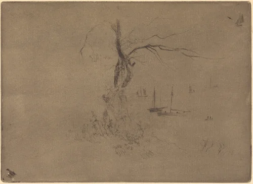 Arbres et Bateaux (Trees and Boats) by Félix-Hilaire Buhot, print, 1847-1898