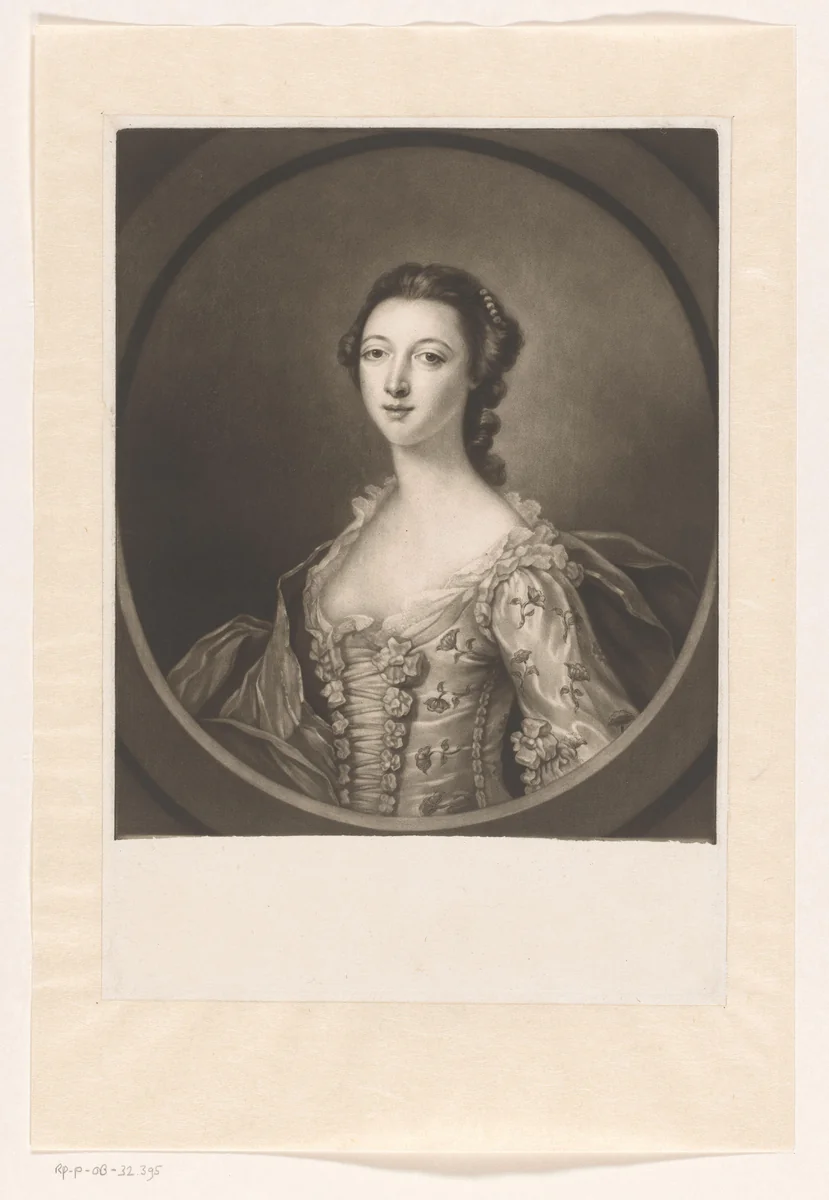 Portret van Maria Coventry by James McArdell, print, 1751-1753